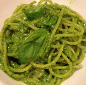 Pesto sauce nutrition some pesto sauce, pasta and basil leaves.