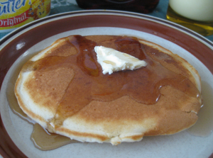 A pancake made with Our Ultimate No Egg Pancake Recipe