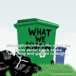 Artistic representation for Birmingham bins strike what we know about black sacks recycling and garden rubbish collections